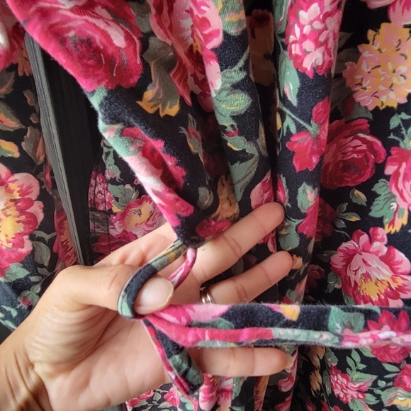 Vintage Robe Floral Print Victoria's Secret Cotton Belt P/S Long Wrap Pockets - Picture 14 of 16